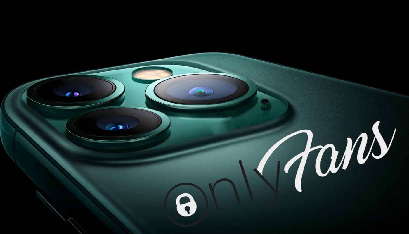 Close-up of a green smartphone with advanced camera lenses and an OnlyFans logo overlay